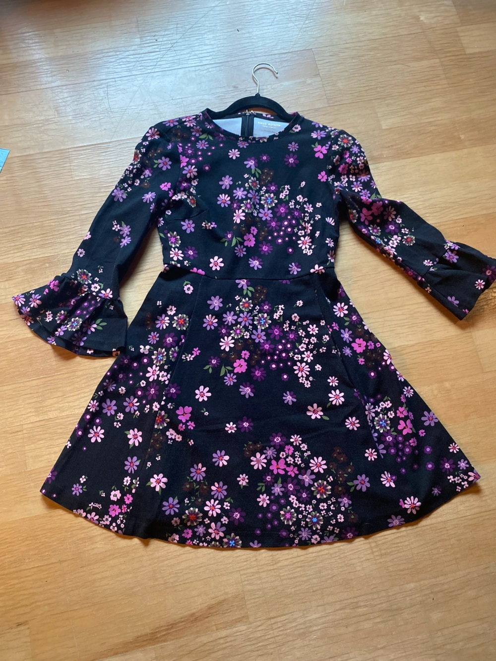 kate spade Black Floral Fit-and-Flare Dress with Pink & Purple Flowers